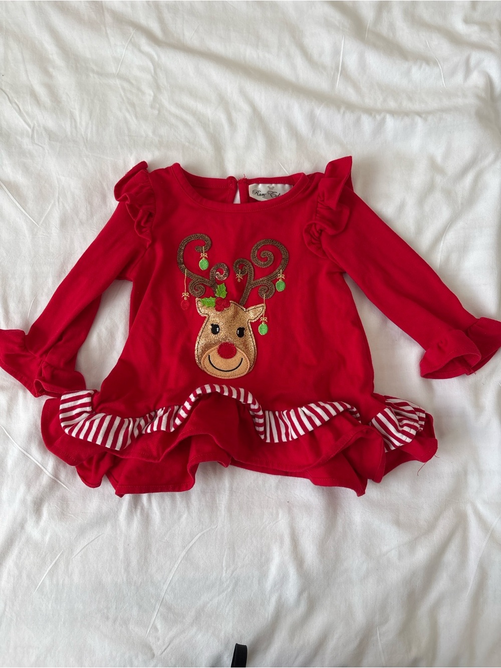 Rare Editions Red Ruffle Reindeer Long Sleeve Top